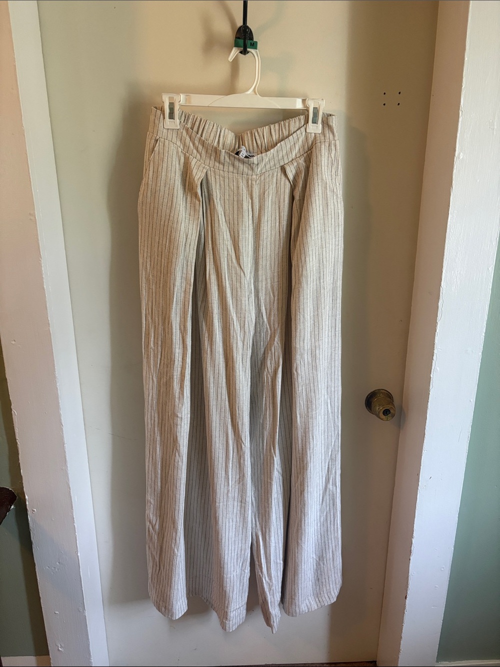 Fashion Nova Beige Pinstripe Wide Leg Pants